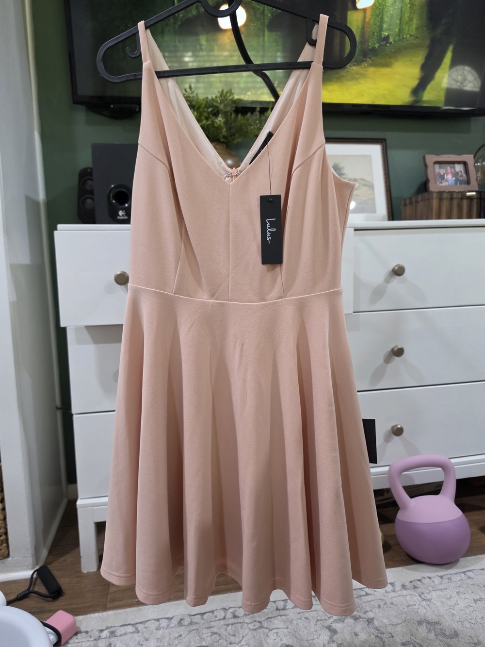 Lulu's Dusty Blush V-Neck Fit & Flare Mini Dress